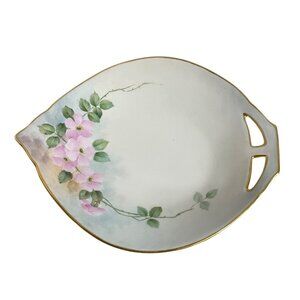 Hand Painted Porcelain Trinket Dish VTG Early 20th Century Apple Blossom Design
